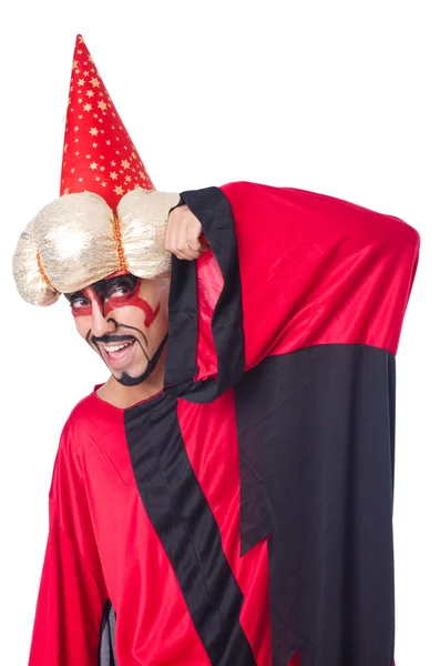 Wizard in red costume isolated on white — Stock Photo, Image