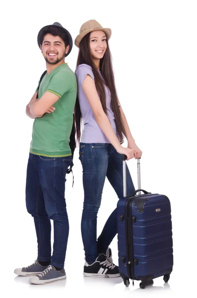 Students ready for travel on white — Stock Photo, Image