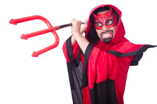 Uomo diavolo in costume rosso — Foto Stock