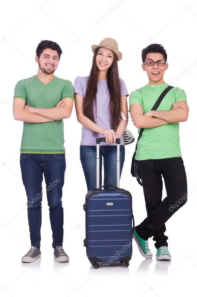 Students ready for travel on white