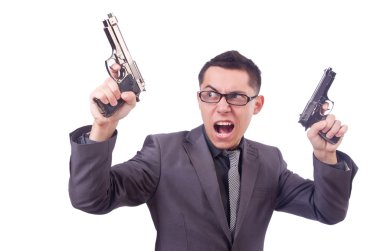 Beyaz silahlı komik iş adamı.