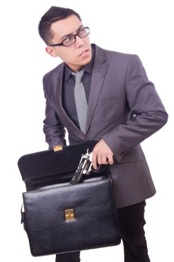 Beyaz silahlı komik iş adamı.