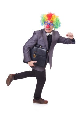Palyaço işadamı beyazda soyutlanmış