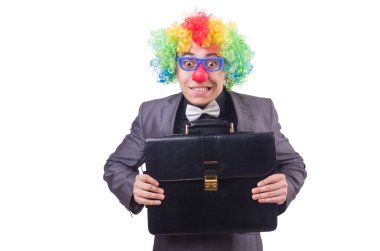 Palyaço işadamı beyazda soyutlanmış