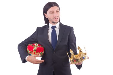 Taçlı bir iş adamı beyazlar içinde.