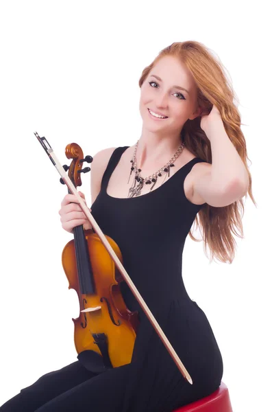 Mujer con violín aislado sobre blanco —  Fotos de Stock