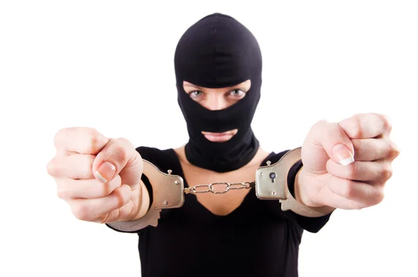 Young female criminal with handcuffs — Stock Photo, Image