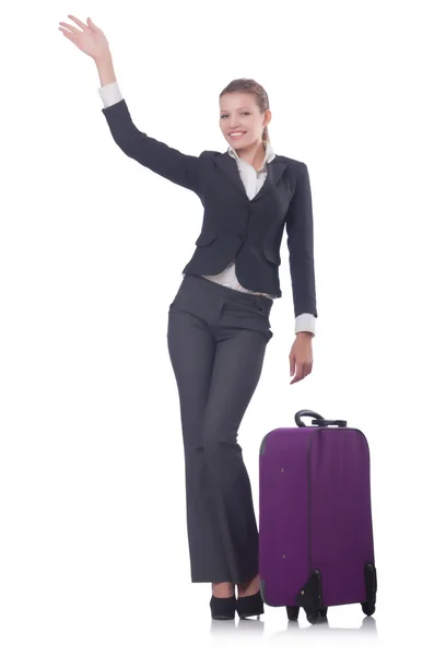 Businesswoman travelling isolated on white — Stock Photo, Image