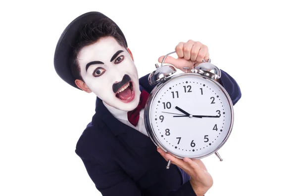 Funny man with clock on white — Stock Photo, Image