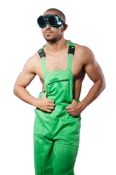 Man in green coveralls with goggles — Stock Photo, Image