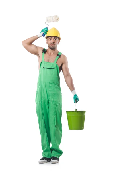 Maler in grünen Overalls — Stockfoto