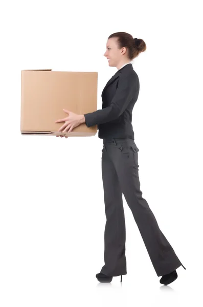 Mujer mujer de negocios con cajas en blanco — Foto de Stock