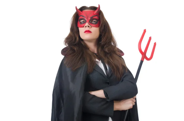 Female wearing devil costume and trident — Stock Photo, Image