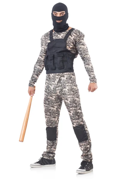 Soldado com bastão de beisebol — Fotografia de Stock