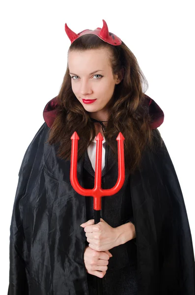 Female wearing devil costume and trident — Stock Photo, Image