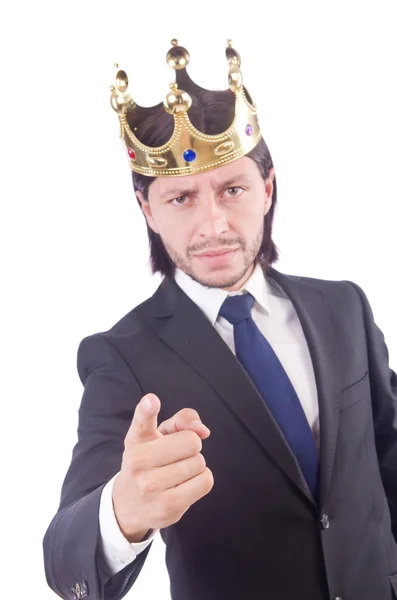 Businessman with crown isolated on white — Stock Photo, Image