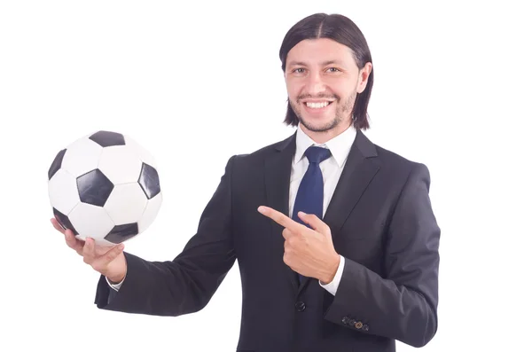 Człowiek z piłką nożną odizolowany na biały — Zdjęcie stockowe