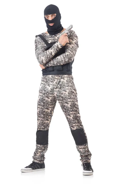 Soldaat in camouflage met pistool — Stockfoto