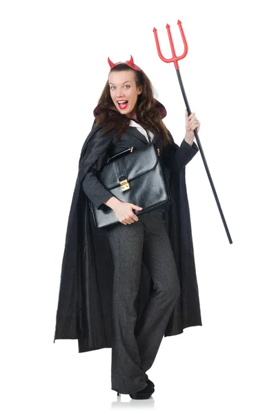 Female wearing devil costume and trident — Stock Photo, Image