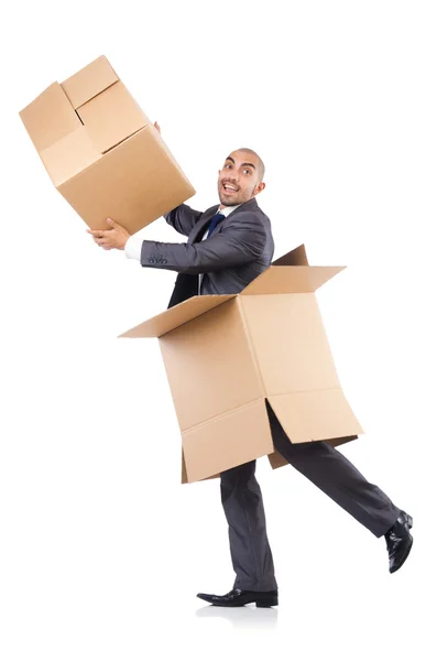 Businessman with boxes Stock Picture