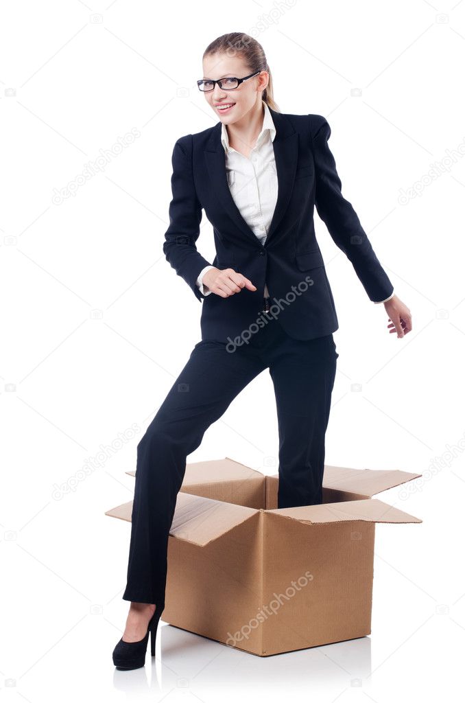 Woman in thinking out of box concept