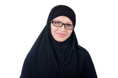 Müslüman burqa üzerinde beyaz izole kadın
