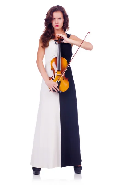 Young girl with violin on white — Stock Photo, Image