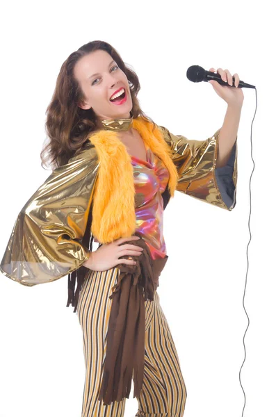 Woman in spanish clothing with mic — Stock Photo, Image