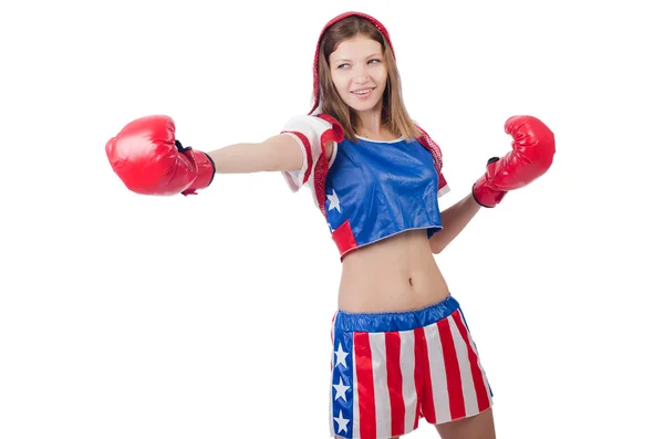 Woman boxer in uniform with US symbols — Stock Photo, Image