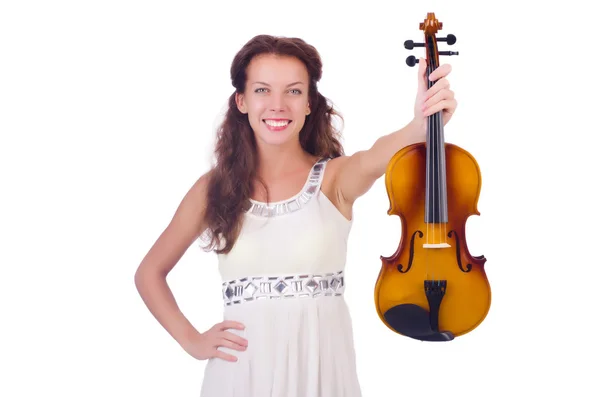 Ung flicka med violin på vitt — Stockfoto