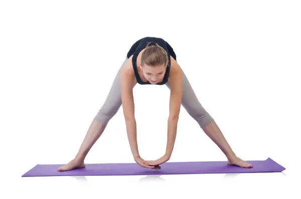 Young female doing exercises on white — Stock Photo, Image