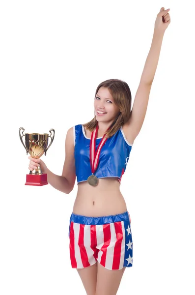 미국의 상징으로 군복을 입은 여자 권투 선수 — 스톡 사진