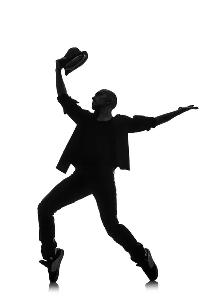 Erkek dansçı üzerinde beyaz izole silüeti — Stok fotoğraf