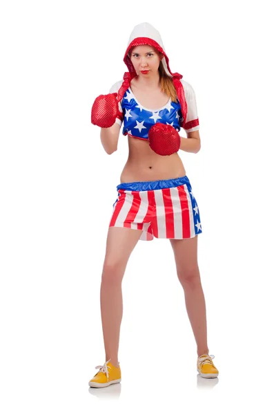 Donna boxer isolato su bianco — Foto Stock