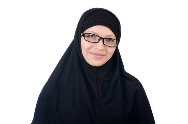 Frau mit muslimischer Burka isoliert auf weiß — Stockfoto