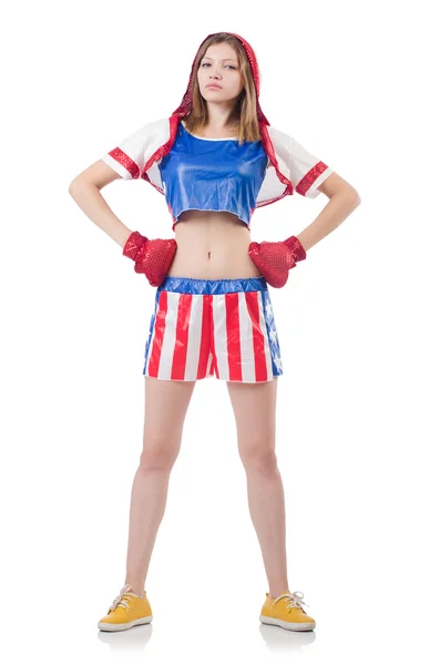 Boxer femme en uniforme avec des symboles américains — Photo