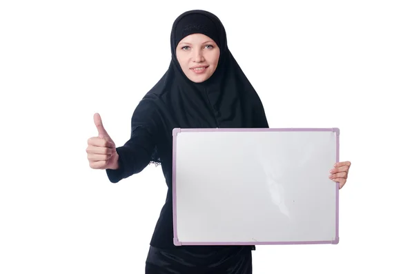 Donna musulmana con bordo bianco su bianco — Foto Stock