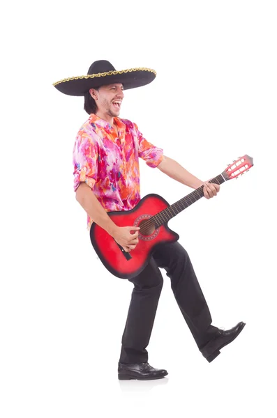 Homem com guitarra isolada em branco — Fotografia de Stock