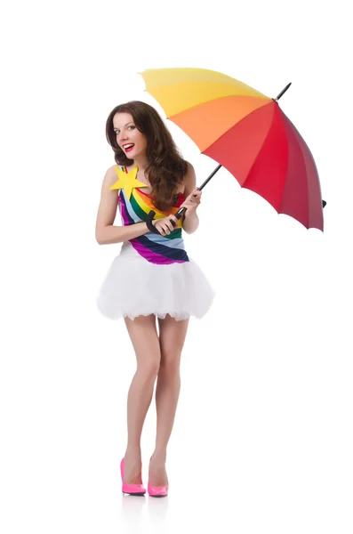 Nő esernyő elszigetelt fehér — Stock Fotó