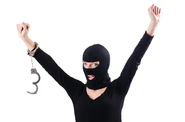 Young female criminal with handcuffs — Stock Photo, Image