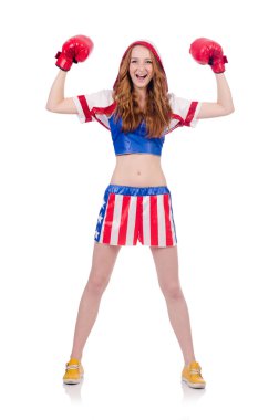 Amerikan sembollü kadın boksör.