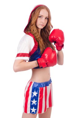 Amerikan sembollü kadın boksör.