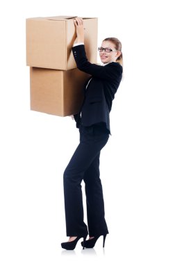Kutuları beyaza izole edilmiş iş kadını