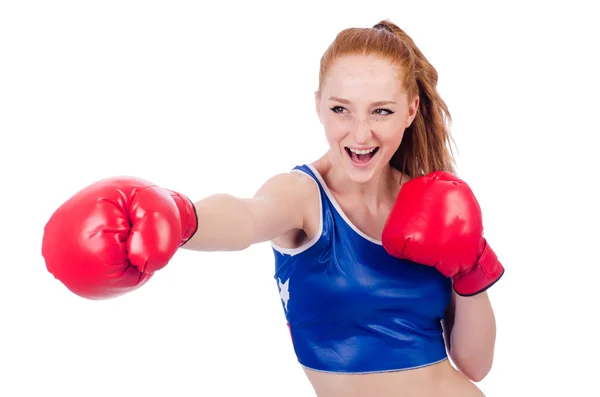 Női bokszoló egyenruhában amerikai szimbólumokkal — Stock Fotó