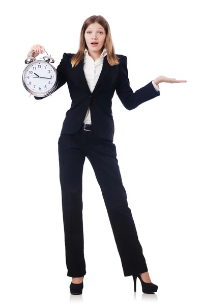 Empresária com relógio isolado em branco — Fotografia de Stock