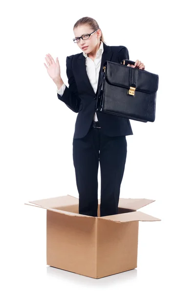 Woman in thinking out of box concept — Stock Photo, Image