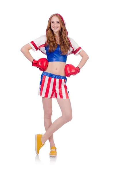 Žena boxer v uniformě se symboly USA — Stock fotografie