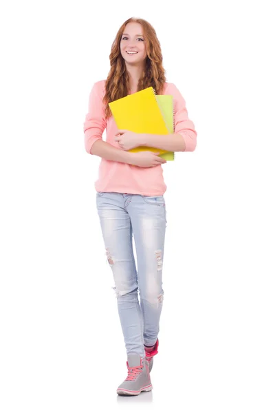 Junge Studentin isoliert auf der weißen Seite — Stockfoto