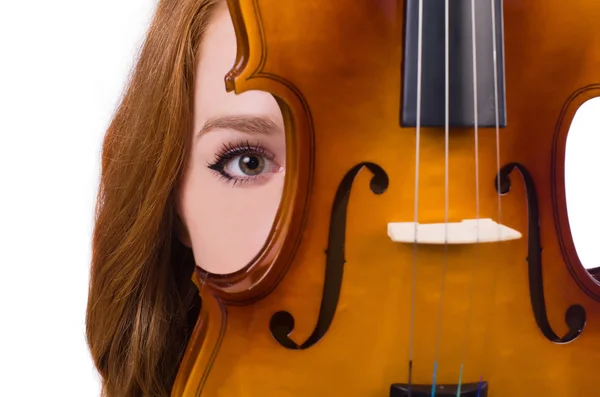 Frau mit Geige isoliert auf weiß — Stockfoto