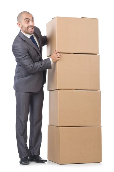 Businessman with box isolated on the white — Stock Photo, Image